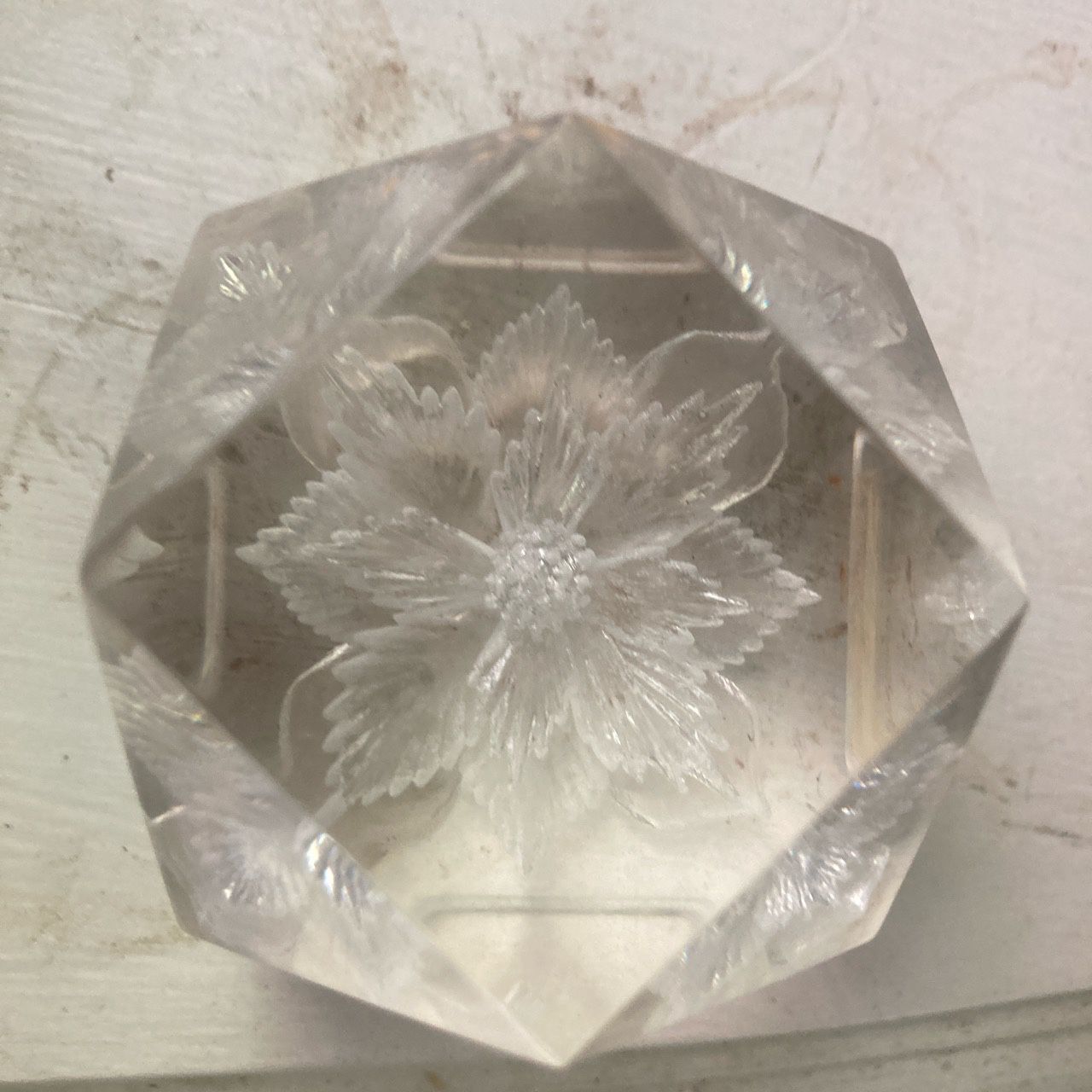 Lucite Paperweight W/ A Floral Design