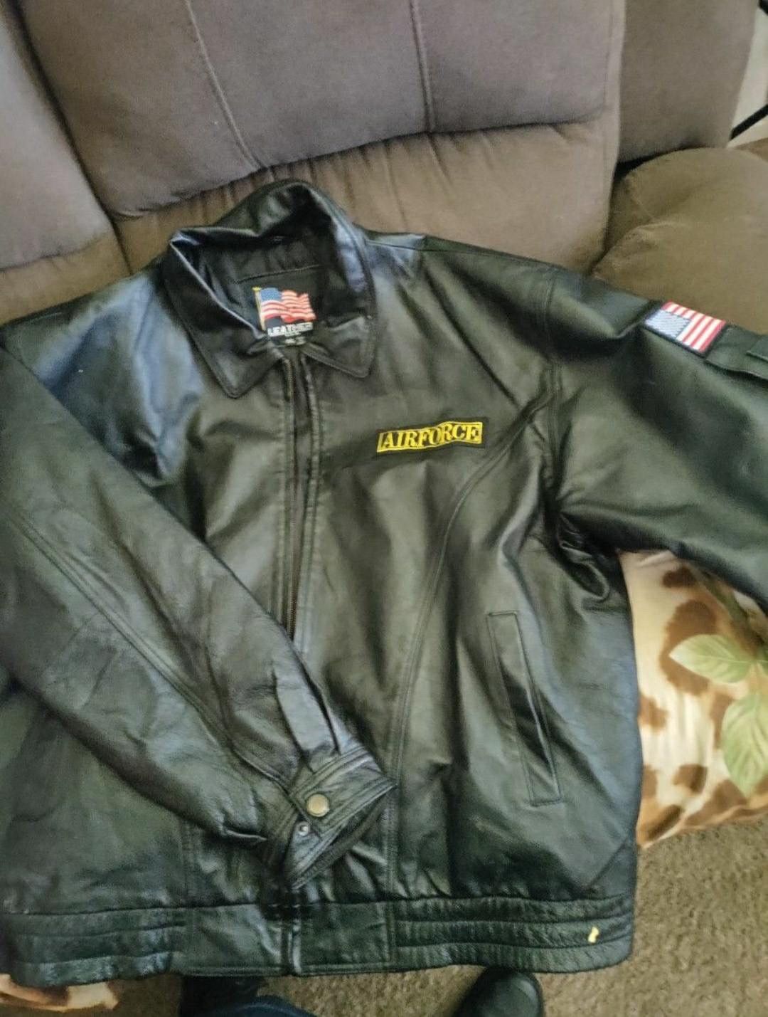 Air Force Black Embroidered 100% Leather Bomber Aviation Mens Jacket 