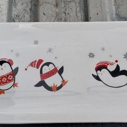 Pier 1 Imports Christmas Penguin Serving Plate. 