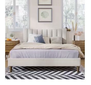 Queen Cream Upholstered Bed Frame