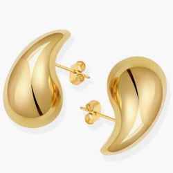 NEW! Large Chunky Gold Plated Tear Drop Earrings, Lightweight