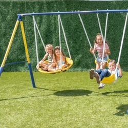 Sportspower Super Saucer Metal Swing Set with 2 Swings, Saucer Swing for 3-8 years old kids(Max weight total 500 lbs)