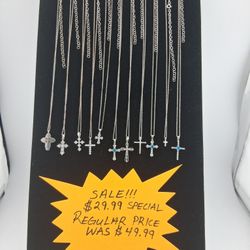 Silver Chain with Cross Chain Can Be Adjusted Multiple Lengths 