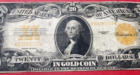 1922 $20 Gold Certificate Large Note