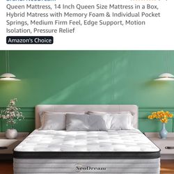 Hybrid 14” Mattress Along With Queen Bed Frame 