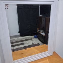 Beveled White Framed Mirror