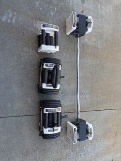 PowerBlock 50lb Dumbbell Set + EZ Curl Bar & Kettlebell Handle