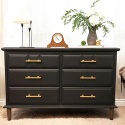 Beautiful MCM Style  6 Drawer Black Wood Dresser/console Table/Credenza/Buffet/accent Decor Dresser