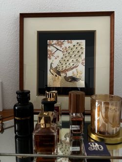 Framed Etched Peacock Art Print with Wood Frame