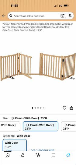 YOCAN Non-Painted Wooden Freestanding Dog Gates with Door for The House, Doorways, Stairs, Wood Dog Fences Indoor Pet Gate, Step Over Fence-4 Panel H: