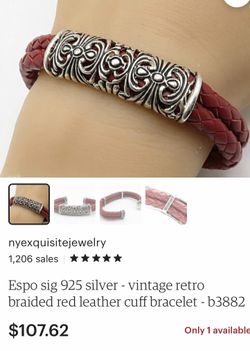 Espo sig 925 silver vintage retro braided red leather