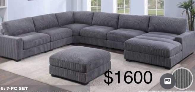 New 127x164x66 Corduroy Sectional Couch / Free Delivery 