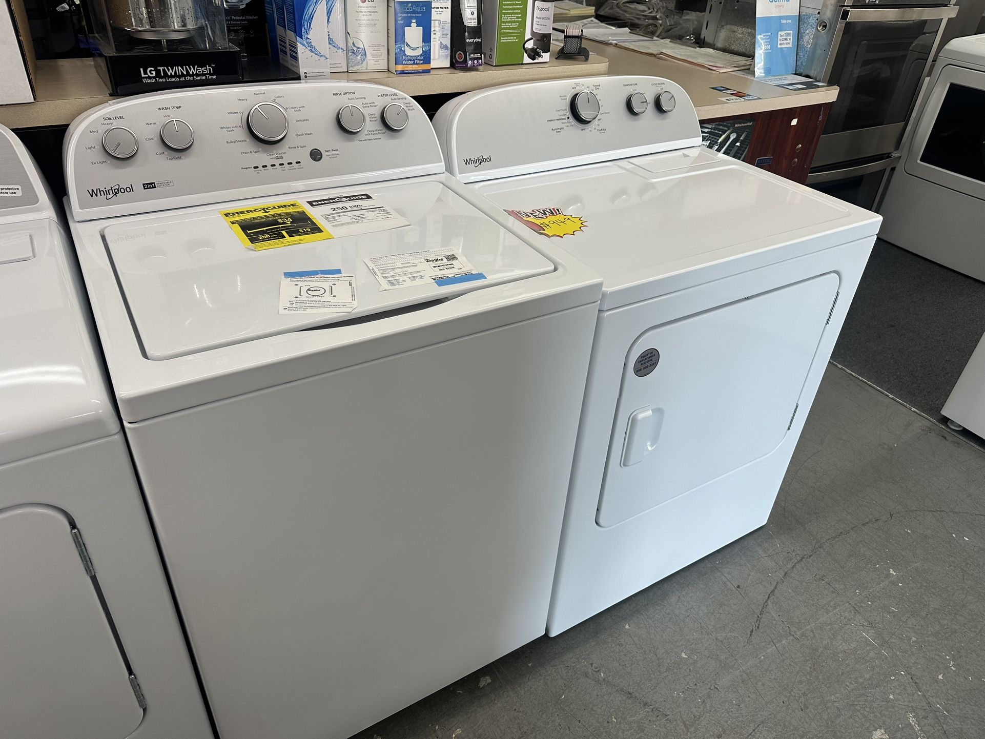 New Scratch And Dent Whirlpool, Washer, And Dryer Set One Year Warranty