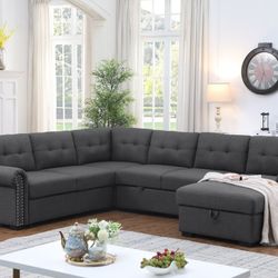 Brand New Large U-shaped Sleeper Sofa With Storage Chaise Lounge And Pull Out Bed 