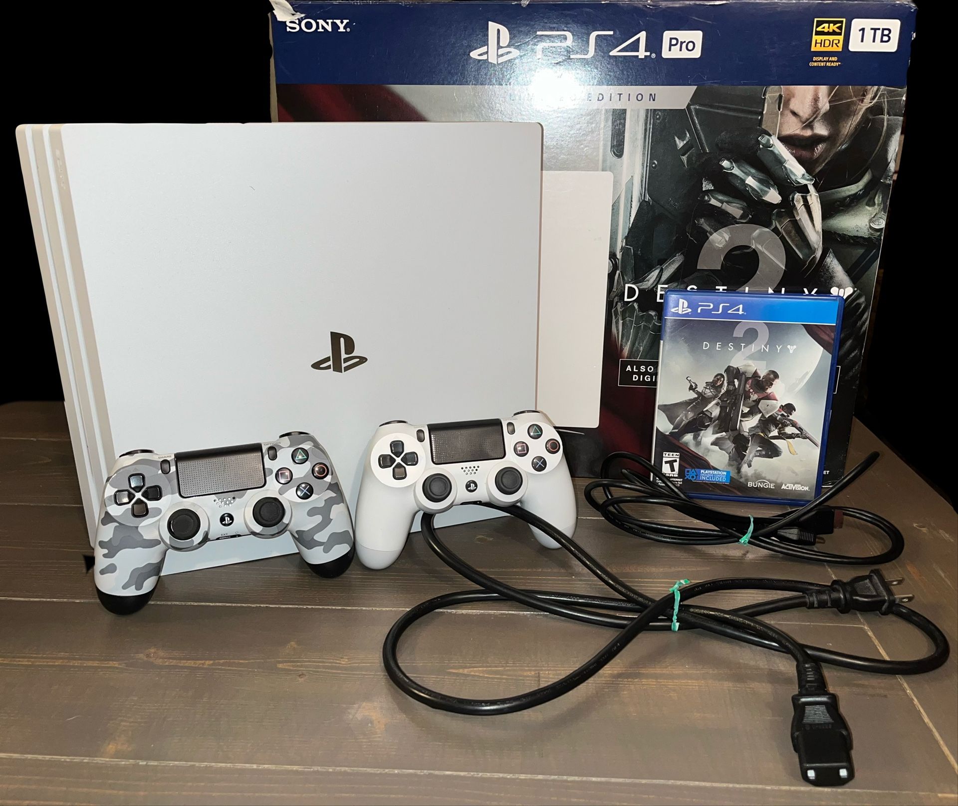 Sony PlayStation 4 Pro 1TB Glazier White Destiny 2 Limited Edition Bundle PS4 Console Excellent +