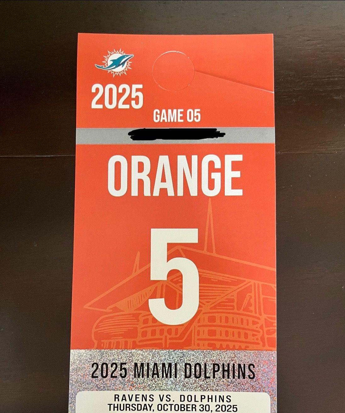 Miami Dolphins Vs Baltimore Ravens Orange Parking Pass
