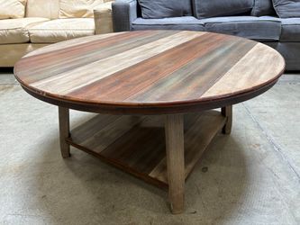 ASHLEY FURNITURE Contemporary Round Mixed Finish Wooden 2 Tier Coffee Table