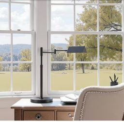 Merra MetroBeam 22 in. Matte Black Dimmable LED Swing Arm Task and Reading Lamp with Adjustable Lamp Head