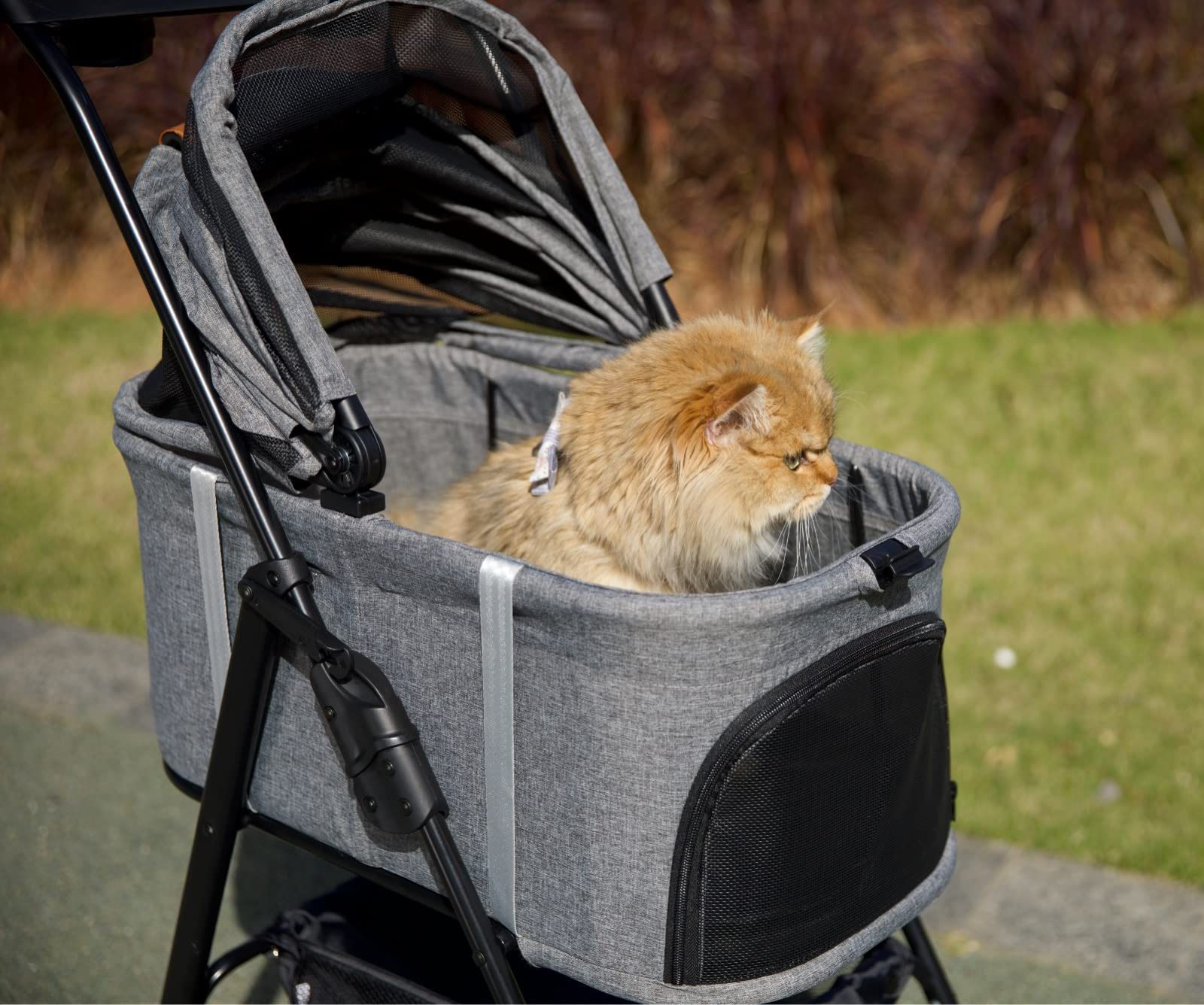 BEKA Folding Dog Stroller, Pet Folding Stroller, 4 Wheels Dog/Cat Puppy Stroller W/Removable Travel Carrier For Small/Medium Pet, Waterproof Pad, Car 