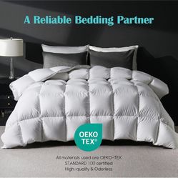Oversized King Goose Feather Down Fiber Comforter, White 116"x98" 100% Cotton Cover, All Season Hotel Luxury Duvet Insert, Soft Fluffy, Breathable, Me