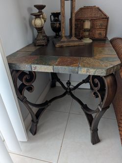 Slate Tile Top End Table and Coffee Table with Iron Base