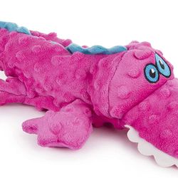 goDog Gators Squeaker Plush Pet Toy for Dogs & Puppies, Soft & Durable, Tough & Chew Resistant, Reinforced Seams - Pink, Large