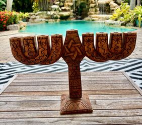 Hand Carved Wood Jewish Menorah by popular artist Martino