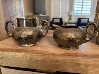 Silver creamer and sugar dish - antique set of 2