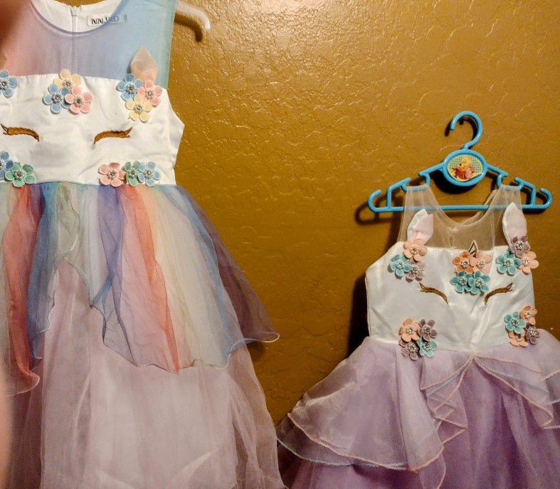 New Girls Pretty Twin Pastel Colored Unicorn Dresses 