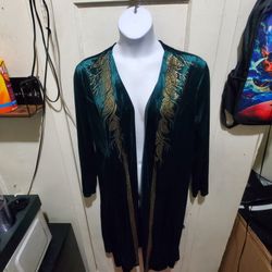 Women's Embroidered Velvet Open Cardigan Size 2xL