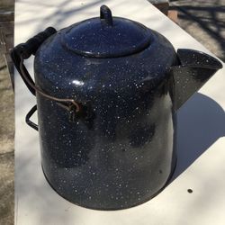 Antique Blue Enamel Tea Kettle