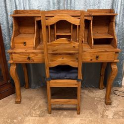 Elegant Rustic Solid Pine Desk And Chair
