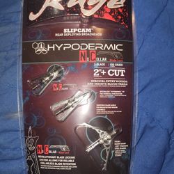 ​🎯 RAGE Hypodermic N.C. Collar Broadheads - New in Package
​Selling a brand new, unopened 3-pack of Rage Hypodermic N.C. Collar mechanical broadheads