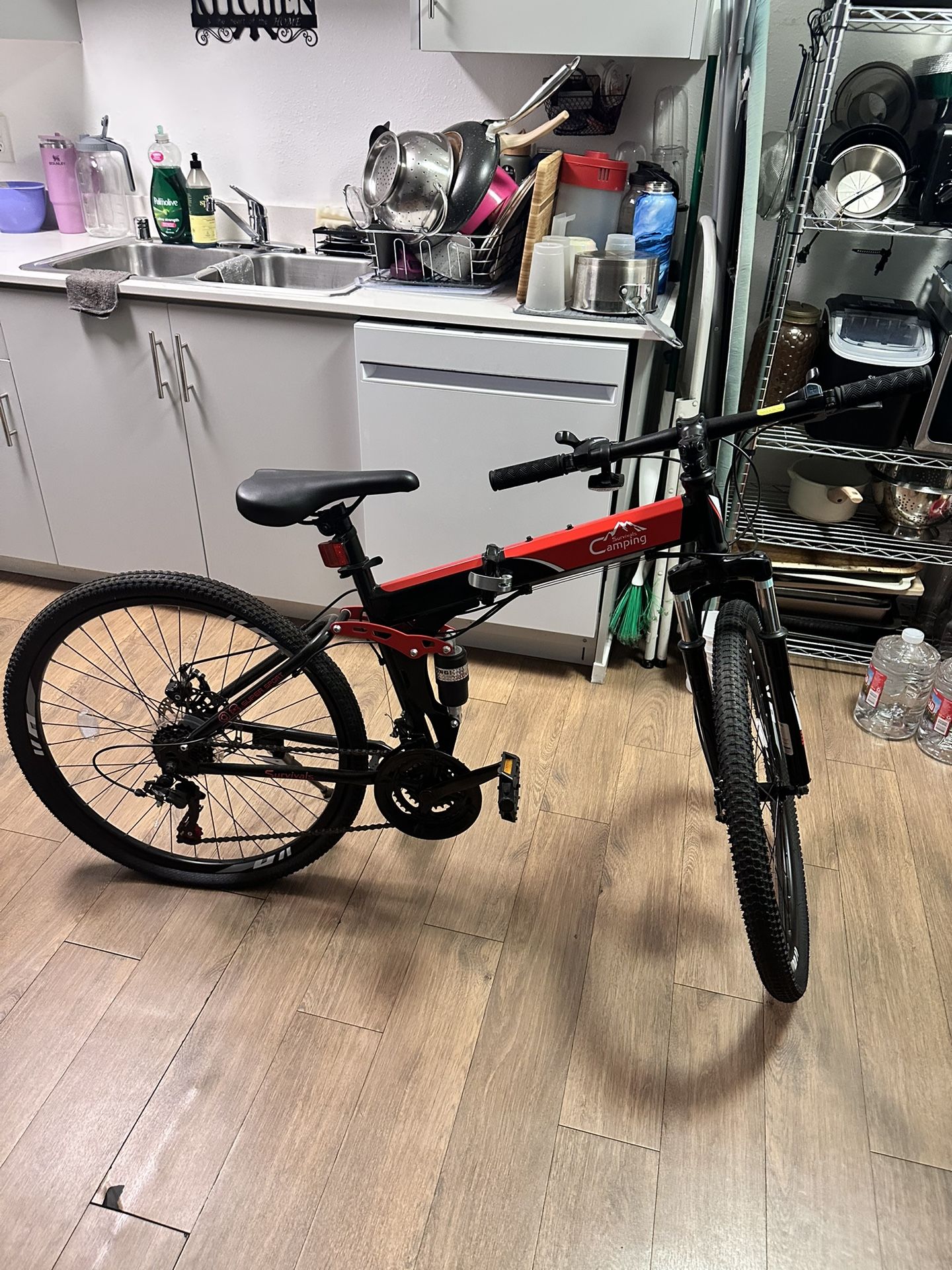 24/26/27.5 Inch Foldable Bikes for Adults 21 Speed Mountain Bike, Adult Bicycle with High Carbon Steel Frame, Full Suspension, Dual Disc Brake & Adjus