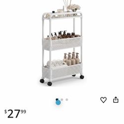 3-Tier Narrow Storage Shelf, Slim Rolling Cart with Wheels, White 5.1" Slide Out, 15.7 x 5.1 x 26.8 in, Plastic PP, For Kitchen, Bathroom, Laundry, Pa