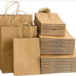 150pcs Brown Kraft Paper Bags with Handles - Mixed Size Gift Bags. New