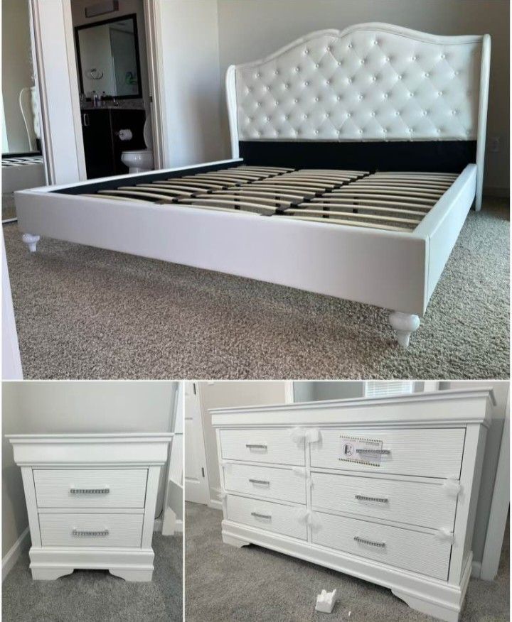White plush!!Kingsize bedroom set $975 !!! Yes everything is brand new !!! Delivered !!!