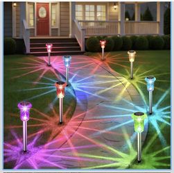 Solar Outdoor Lights, 10 Pack Solar Pathway Lights Outdoor Waterproof, Stainless Steel Stake Lighting for Garden Yard Path Walkway Driveway Patio Lawn