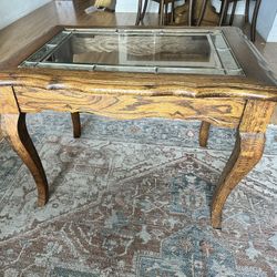 *Vintage Coffee table, Side Table beveled glass, wood, hand forged iron