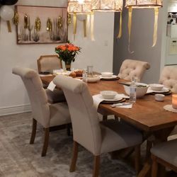 Beige Fabric Tufted Chairs (4)