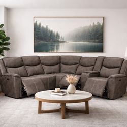 Dark brown leather power recliner couch