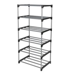 ► Mainstays Metal and Plastic Shoe Rack, 6-Tiers, 12 Shoe Pair Capacity, Space Saving Shoe Storage, Black & Silver Mainstays