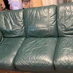 Green Leather Couch Set 