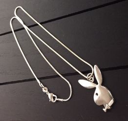 18”, 20” or 22” Sterling Silver Necklace with Antique Silver Easter Bunny/Playboy Bunny Pendant