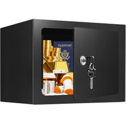 0.25 Cuft Small Fireproof Safe Box with Key Lock, Hidden Steel Security Box, Safe Lock Box for Cash, Jewelry, Passports and Medications, Fire proof Sa