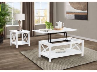 Skyview White 2-piece Rectangular Lift Top Coffee Table Set
