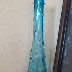 Tall BLUE TURQUOISE GLASS VASE