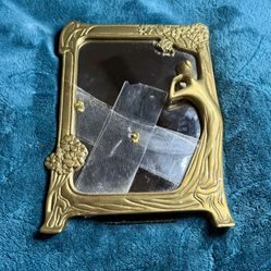 Vintage Antique Art Nouveau Solid Brass Tree Nymph sculptural frame mirror 6.5” x 9”