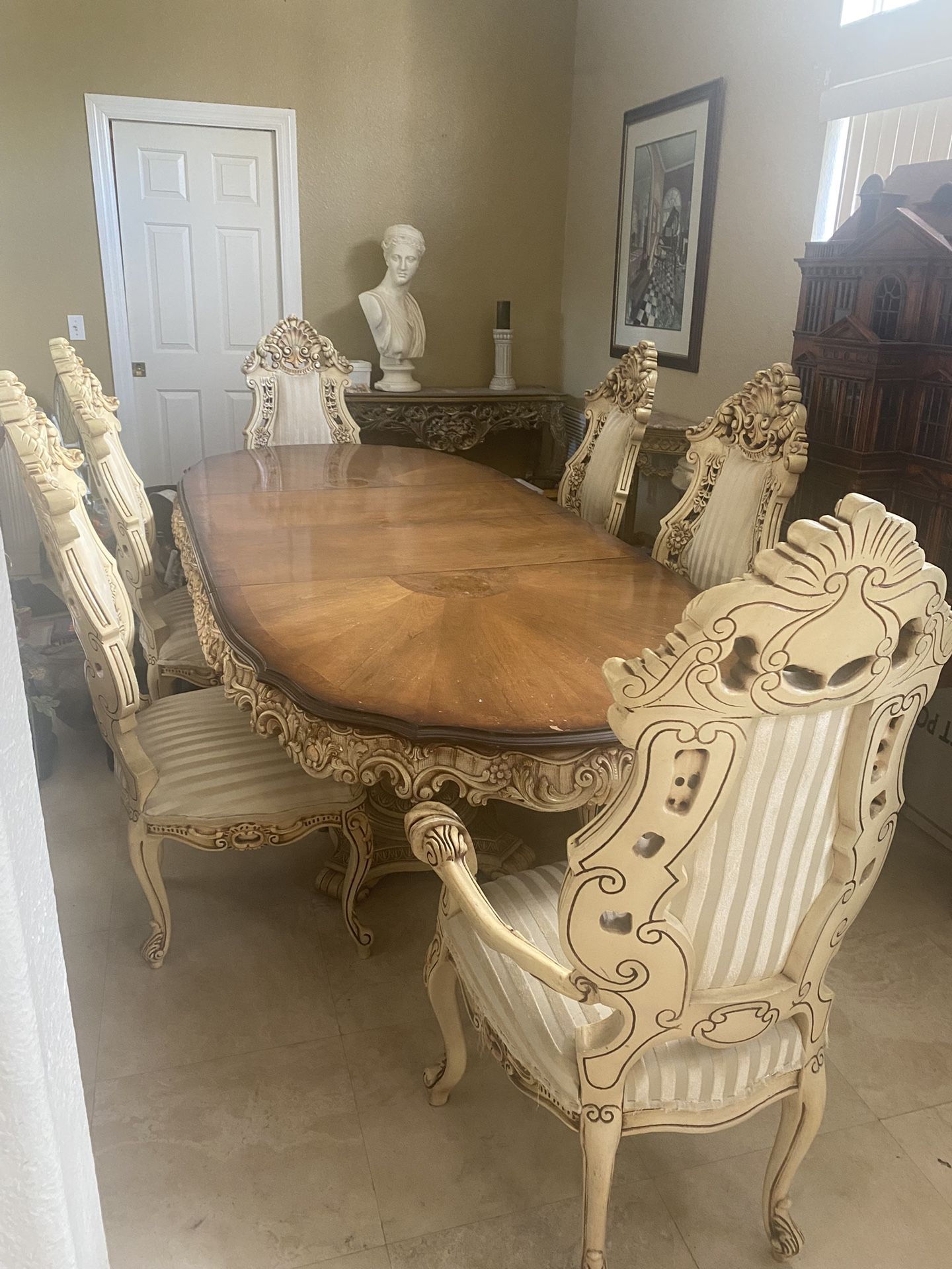 Luxury European Carved Dining Set + Matching China Cabinet- Solid Wood - Excellent Condition