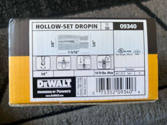 x5,NEW DeWalt Powers 5/8” Hollow-Set Drop-In Anchors #09340 (50 Pack)